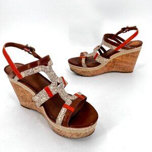 Lucky Brand Keena Strappy Cork Wedge‎ Platform Sandals Snake Skin Size 7.5-8
